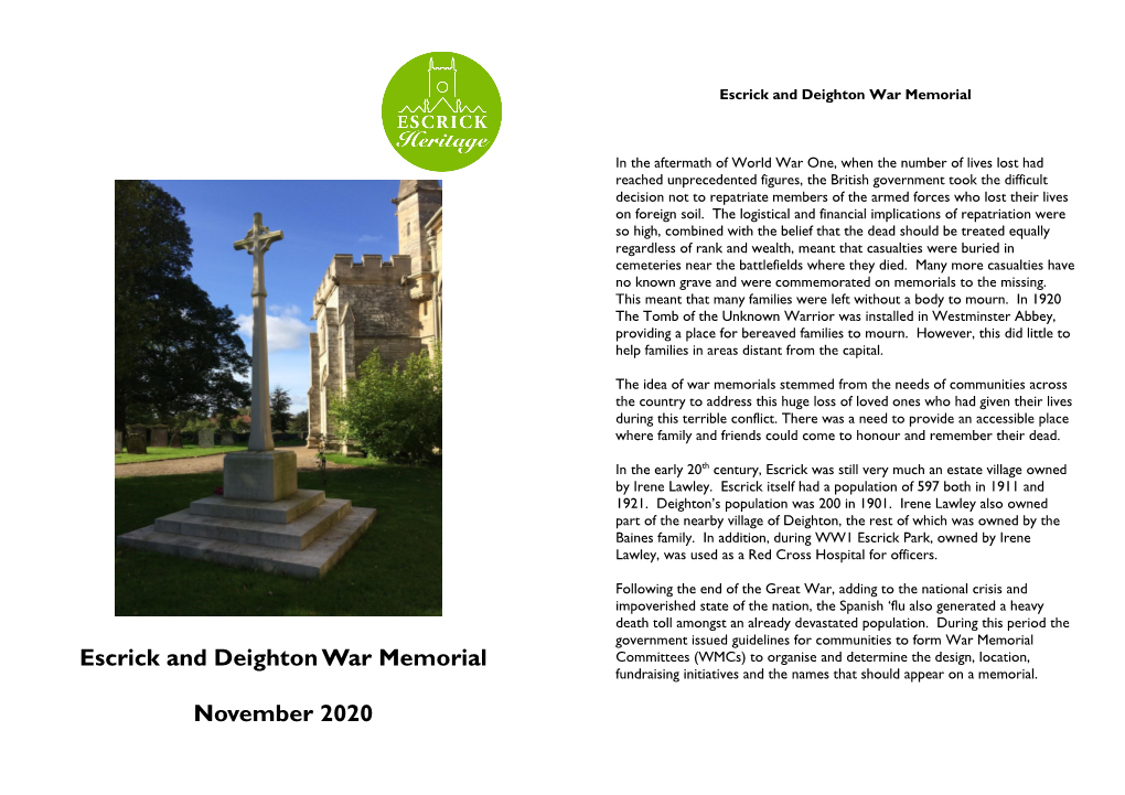 Escrick and Deighton War Memorial November 2020