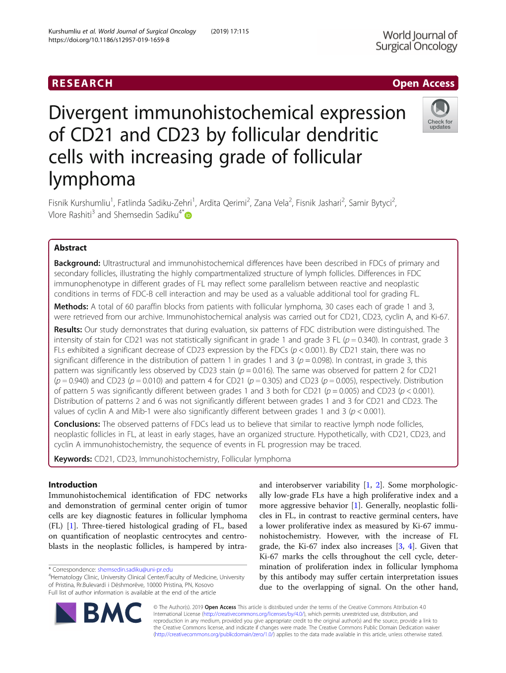 Divergent Immunohistochemical Expression of CD21 and CD23 By
