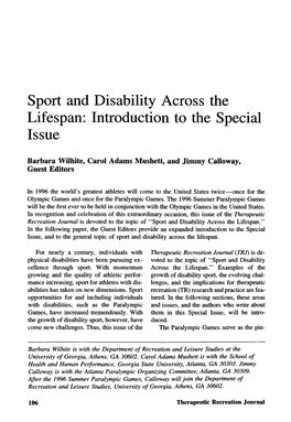 Sport and Disability Across the Lifespan: Introduction to the Special Issue