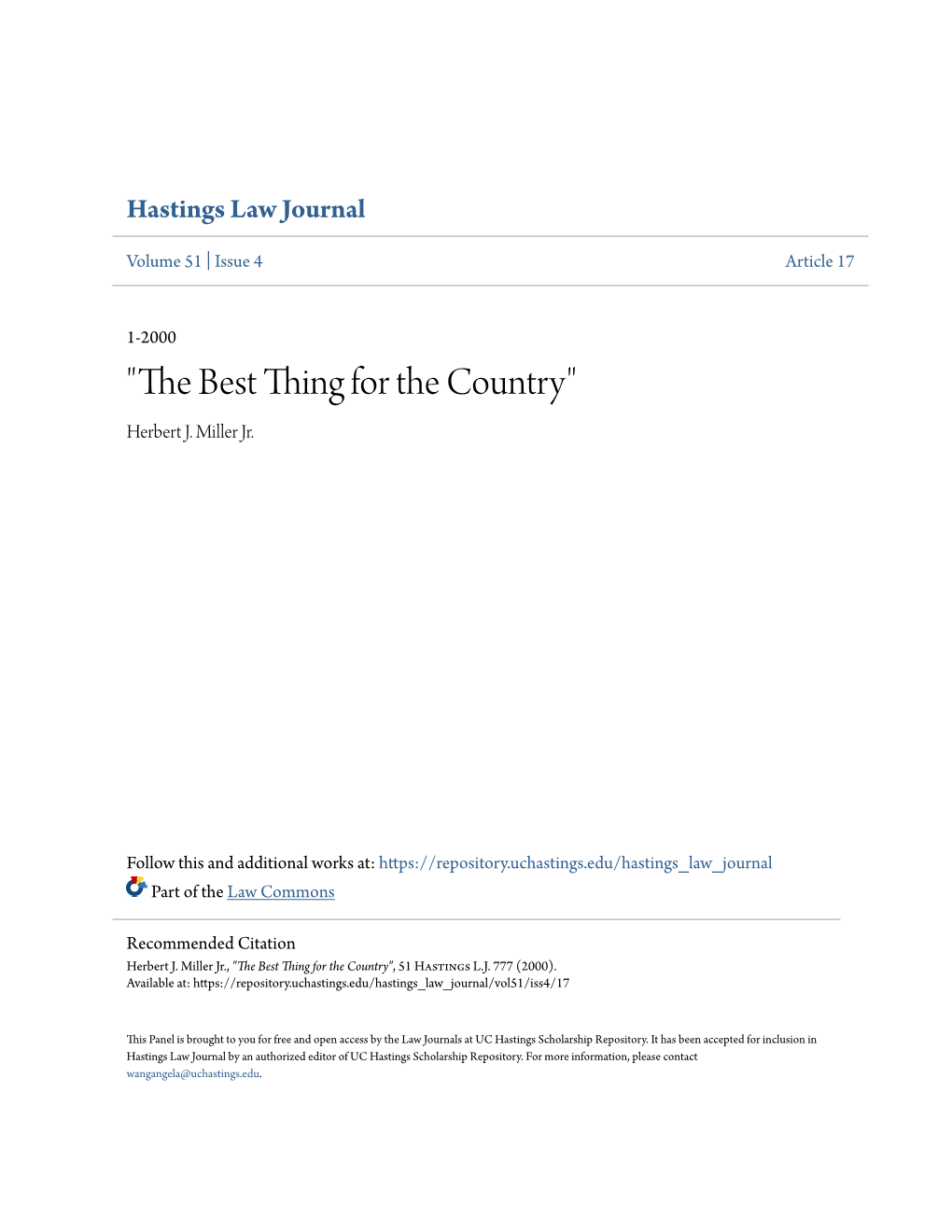 "The Best Thing for the Country" Herbert J