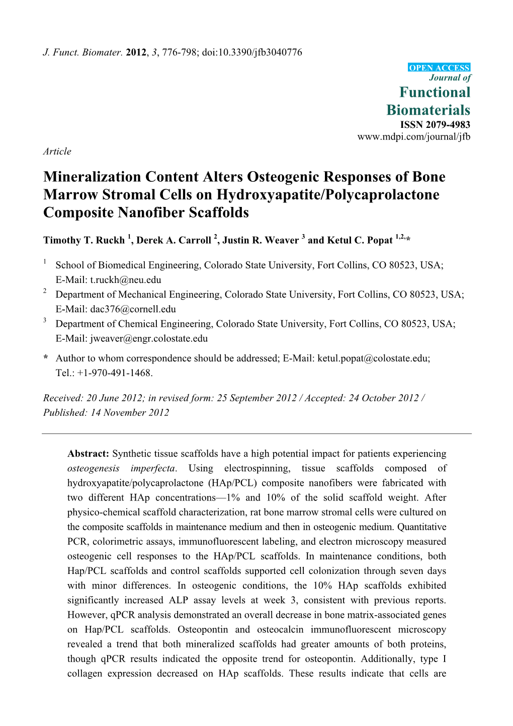 Mineralization Content Alters Osteogenic Responses of Bone Marrow Stromal Cells on Hydroxyapatite/Polycaprolactone Composite Nanofiber Scaffolds