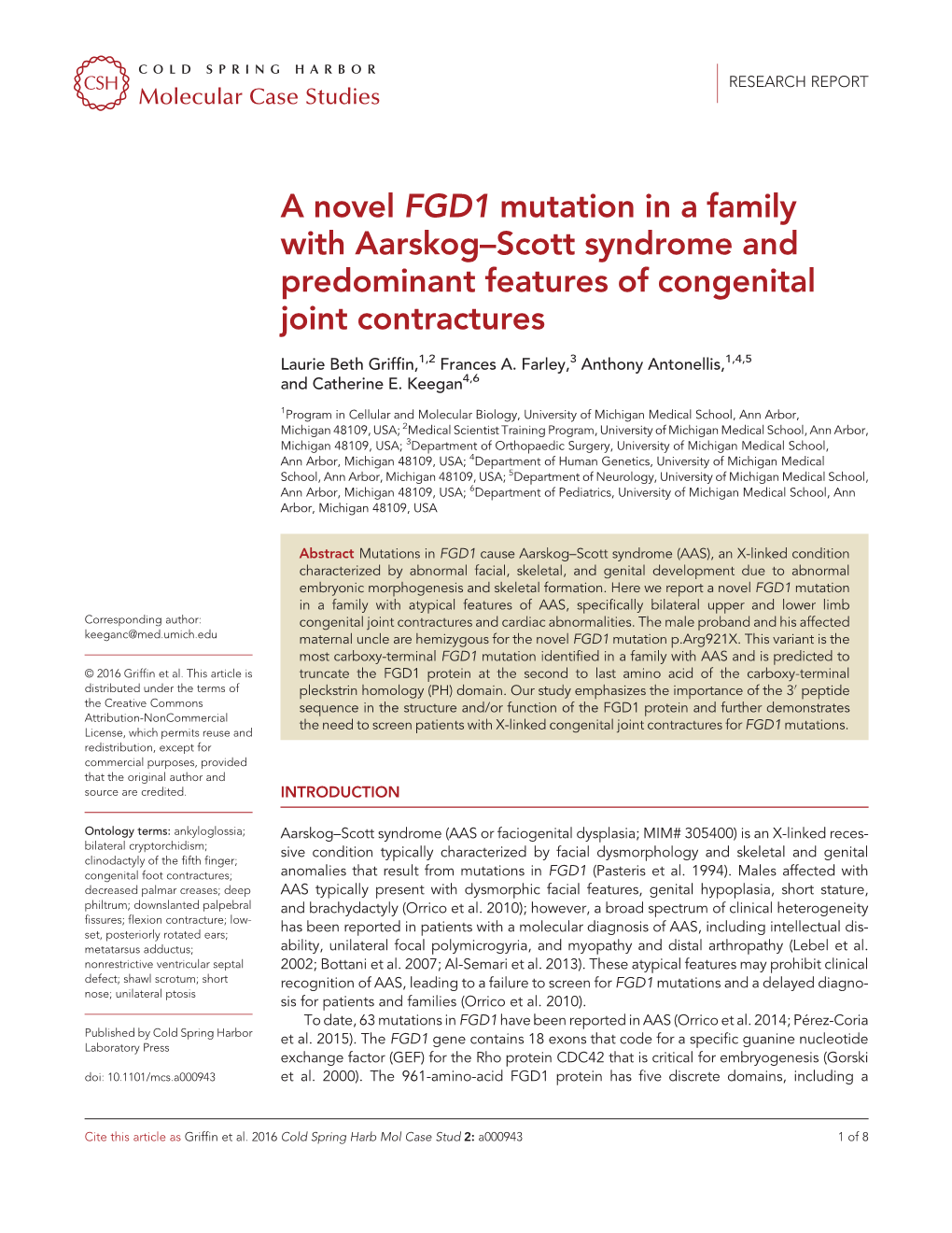 A Novel FGD1 Mutation in a Family with Aarskog–Scott Syndrome And