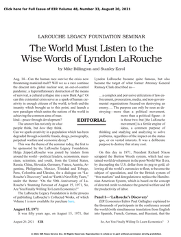 The World Must Listen to the Wise Words of Lyndon Larouche by Mike Billington and Stanley Ezrol