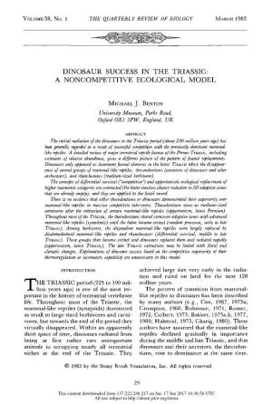 DINOSAUR SUCCESS in the TRIASSIC: a NONCOMPETITIVE ECOLOGICAL MODEL This Content Downloaded from 137.222.248.217 on Sat, 17