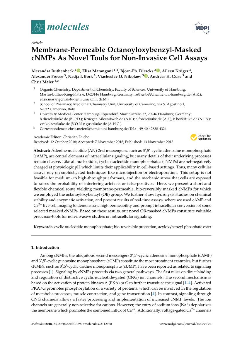 Membrane-Permeable Octanoyloxybenzyl-Masked Cnmps As Novel Tools for Non-Invasive Cell Assays
