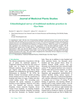 Journal of Medicinal Plants Studies Ethnobiological Survey of Traditional