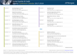 Global Equities & Credit Investor Conference Calendar 2017-2018