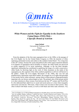 White Women and the Fight for Equality in the Southern United States (1920-1964) : a Specific Brand of Activism