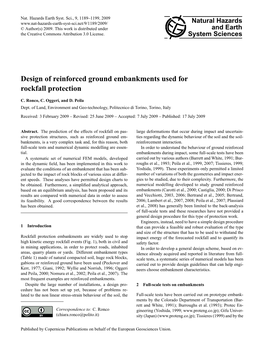 Design of Reinforced Ground Embankments Used for Rockfall Protection