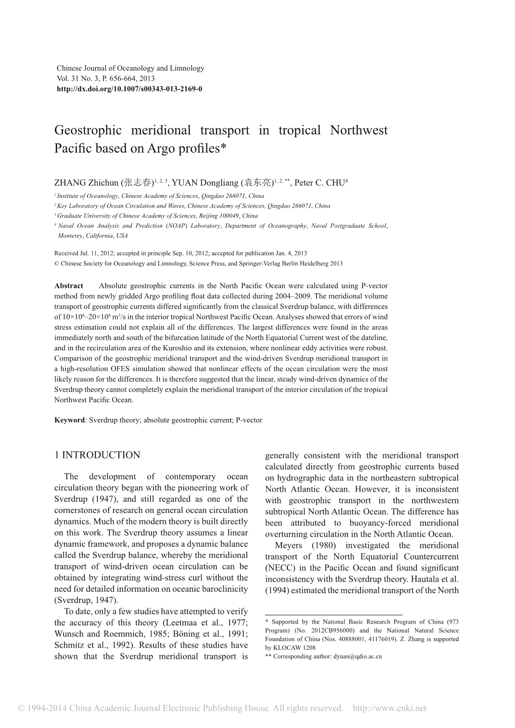 Geostrophic Meridional Transport in Tropical Northwest Pacific Based On