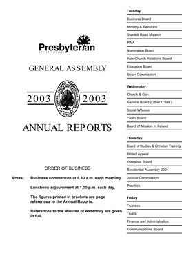 Reports to the General Assembly 2003