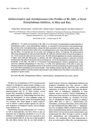 Antinociceptive and Antidepressant-Like Profiles of BL-2401, a Novel Enkephalinase Inhibitor, in Mice and Rats