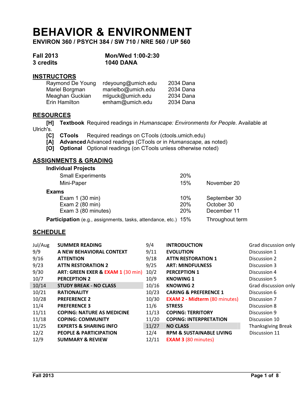 Syllabus for Behavior and Environment