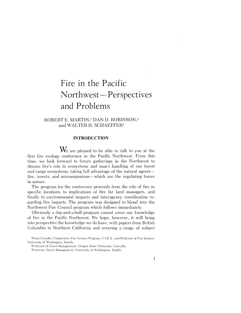 Fire in the Pacific Northwest-Perspectives and Problems