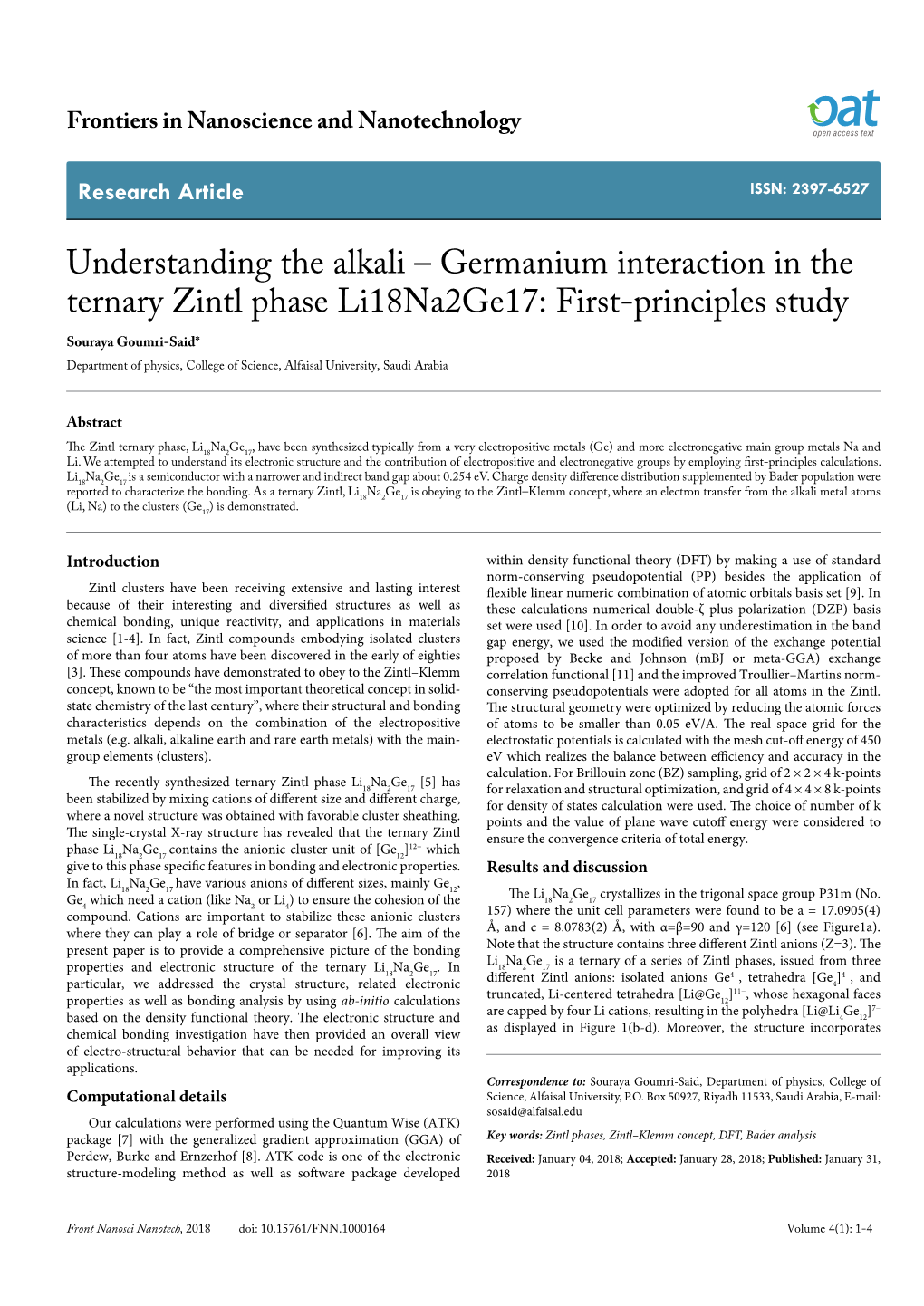 Germanium Interaction in the Ternary Zintl Phase Li18na2ge17