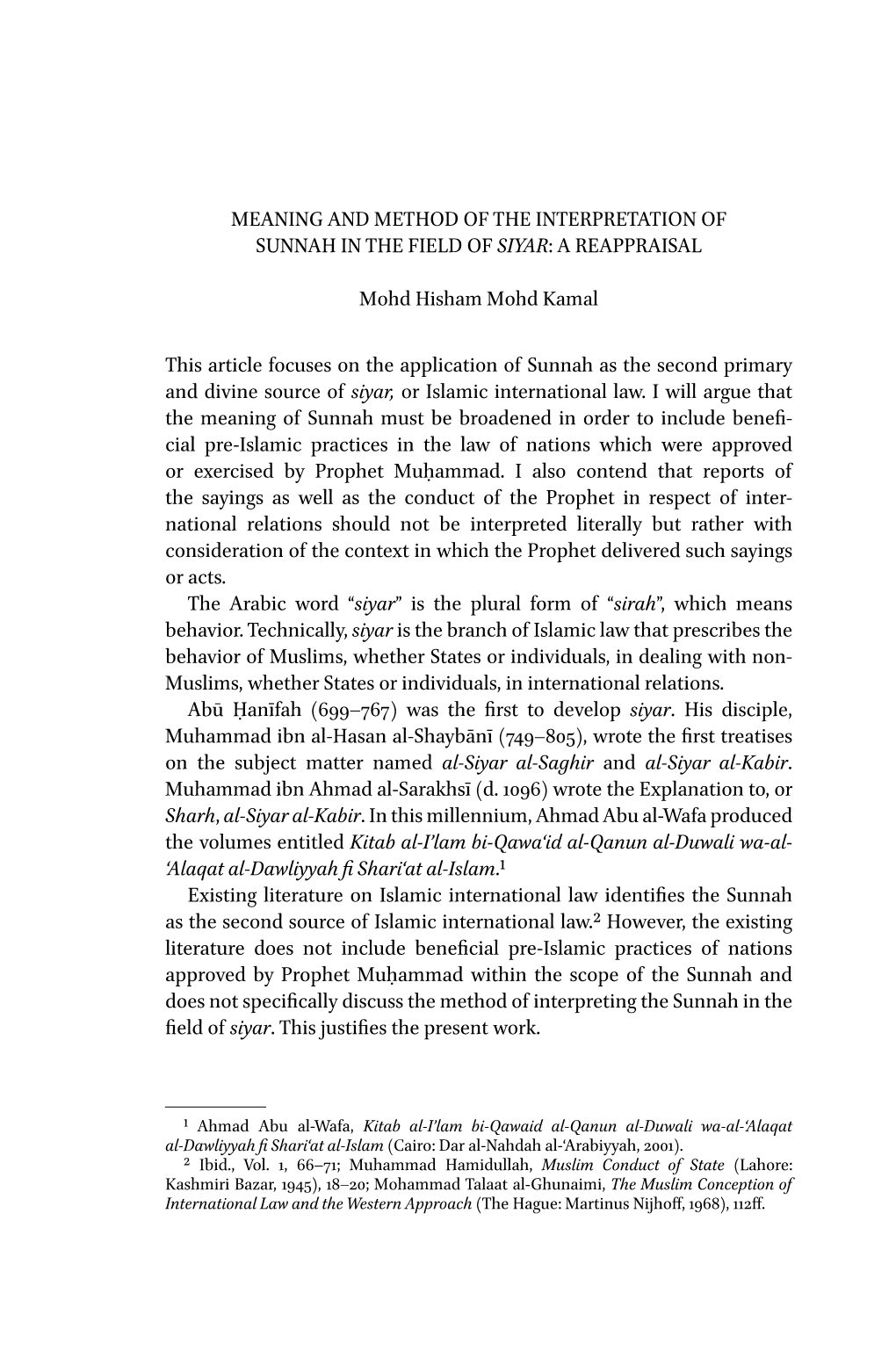 Meaning and Method of the Interpretation of Sunnah in the Field of Siyar: a Reappraisal