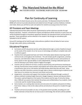 Plan for Continuity of Learning