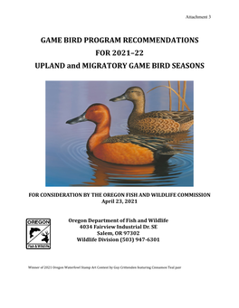 Attachment 3 Game Bird Program Staff Summary