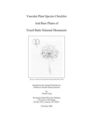 Vascular Plant Species Checklist and Rare Plants of Fossil Butte National