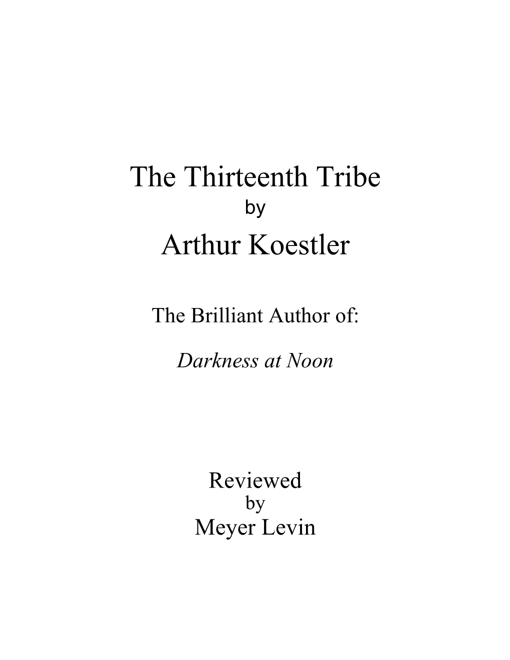 The Thirteenth Tribe by Arthur Koestler