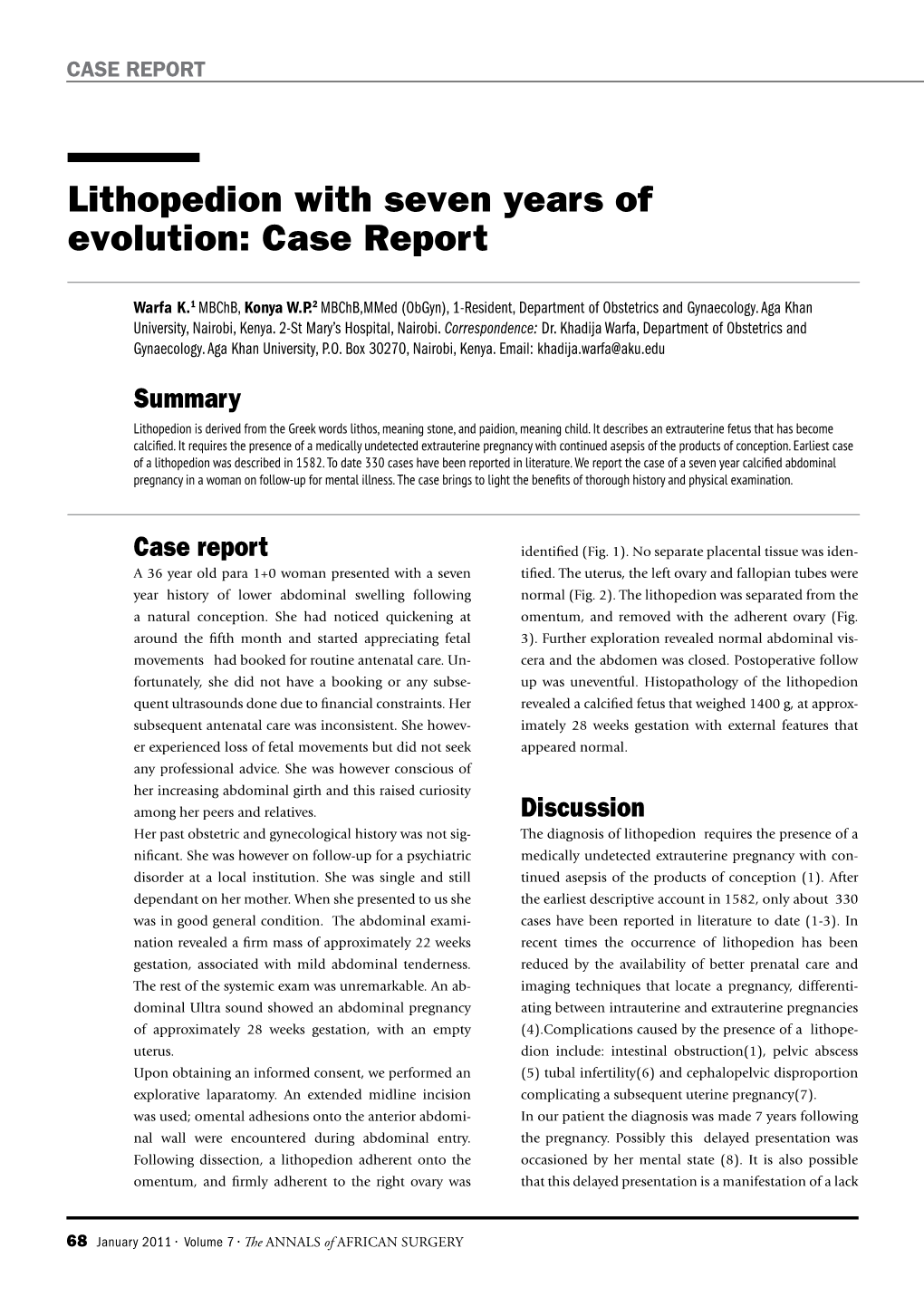 Lithopedion with Seven Years of Evolution: Case Report