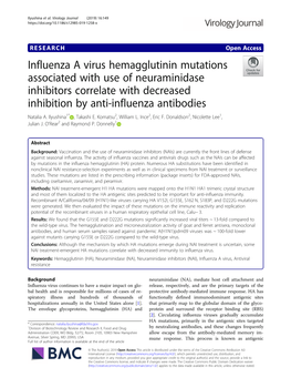 Influenza a Virus Hemagglutinin Mutations Associated with Use of Neuraminidase Inhibitors Correlate with Decreased Inhibition by Anti-Influenza Antibodies Natalia A