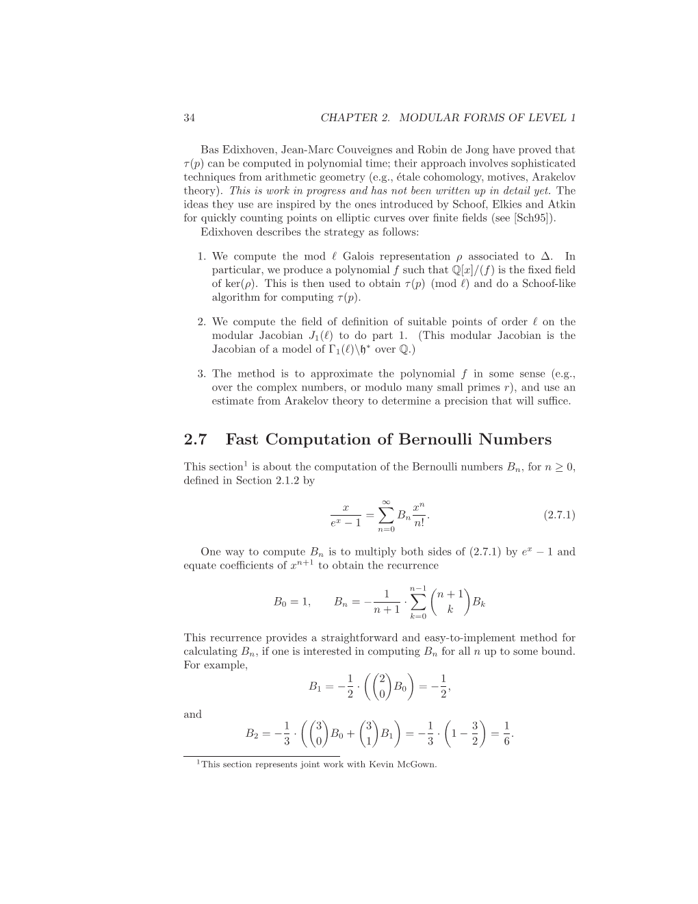 2.7 Fast Computation of Bernoulli Numbers