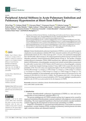 Peripheral Arterial Stiffness in Acute Pulmonary Embolism and Pulmonary Hypertension at Short-Term Follow-Up
