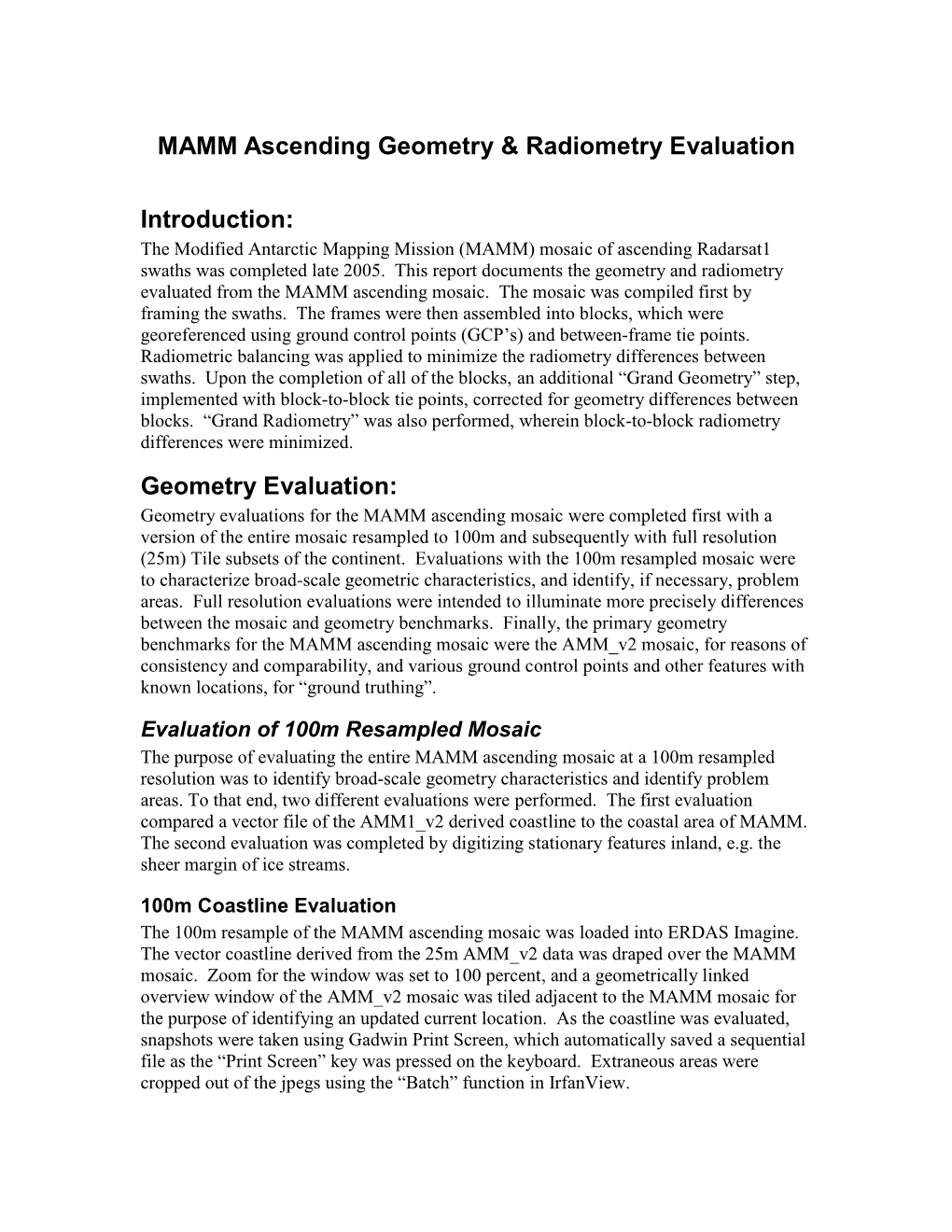 MAMM Ascending Geometry & Radiometry Evaluation