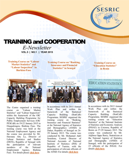 TRAINING and COOPERATION E-Newsletter VOL.5 | NO.1 | YEAR 2015