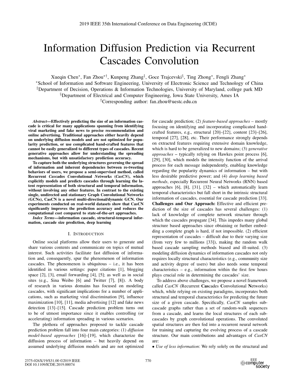Information Diffusion Prediction Via Recurrent Cascades Convolution