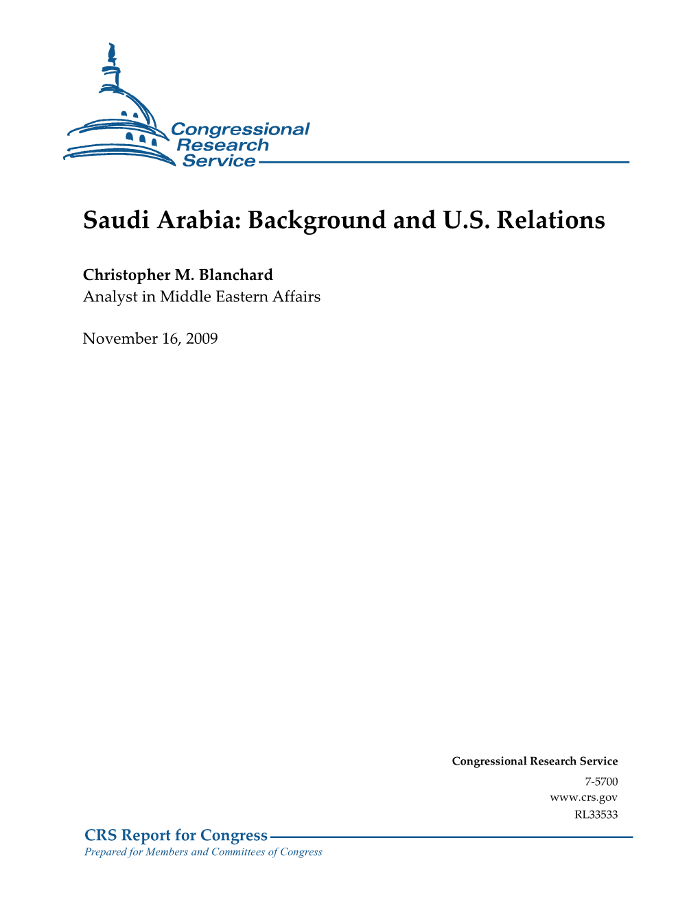 Saudi Arabia: Background and U.S