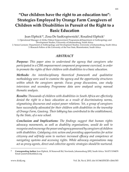 Strategies Employed by Orange Farm Caregivers of Children with Disabiliti