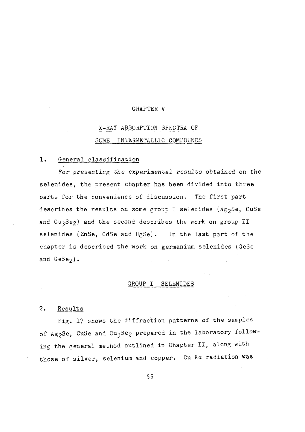 1. General Classification for Presenting the Experimental Results