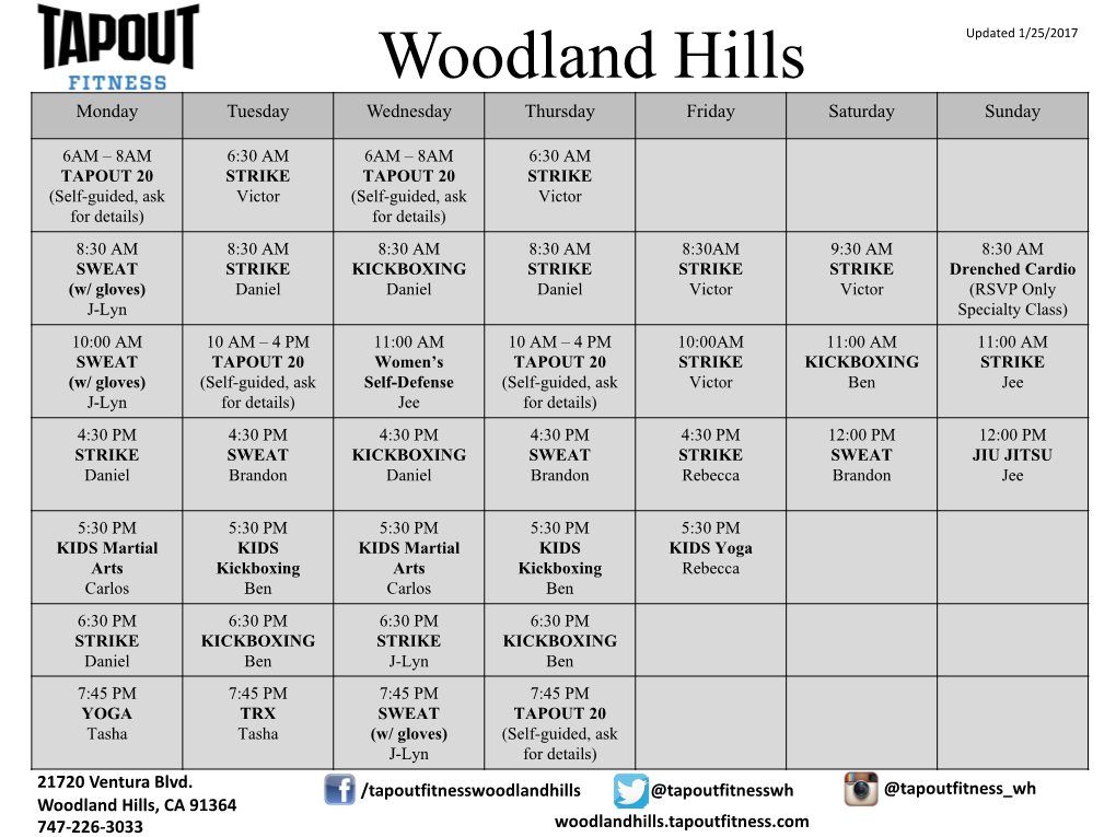 TFWH Class Schedule