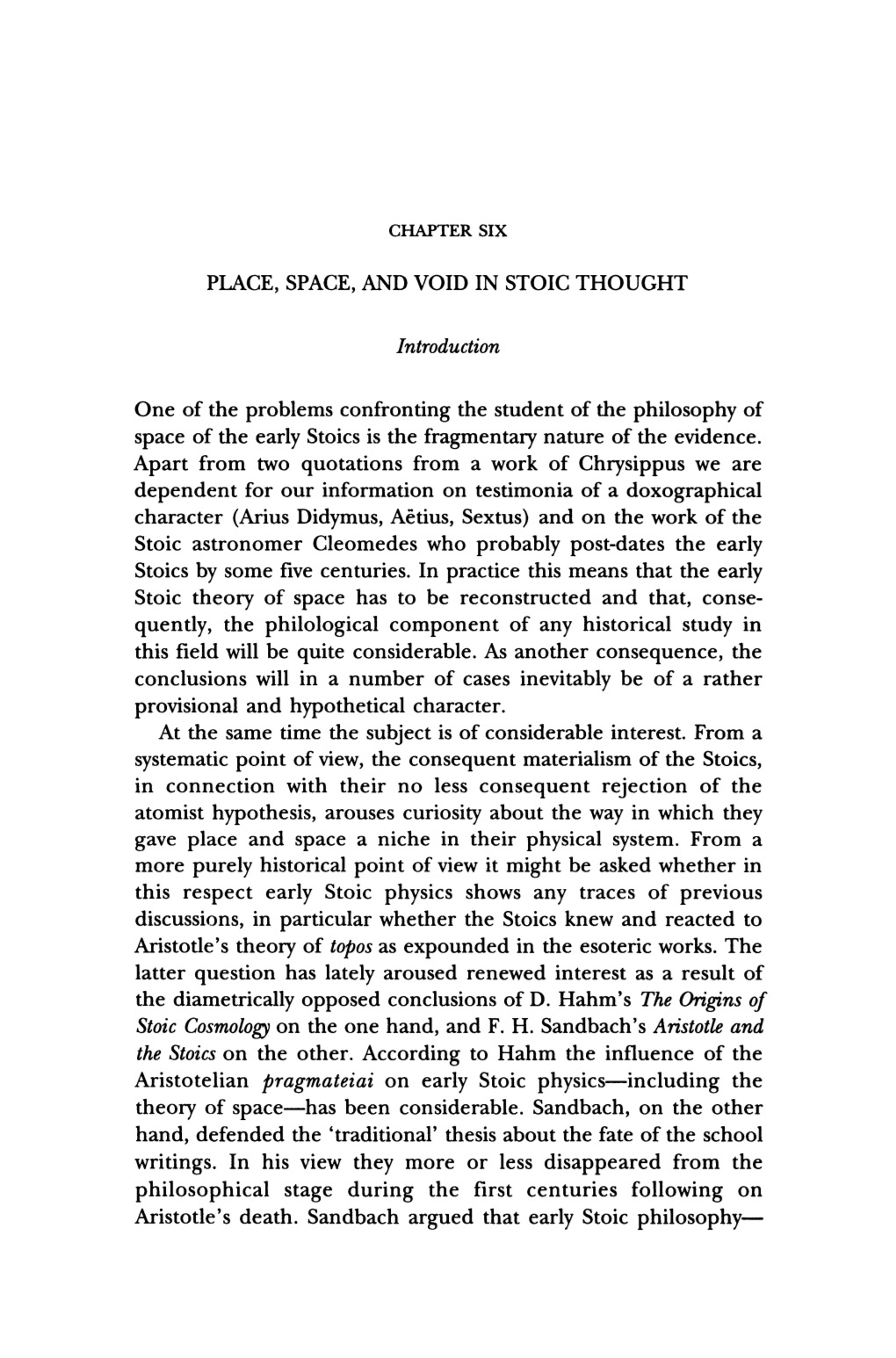 PLACE, SPACE, and VOID in STOIC THOUGHT One of The