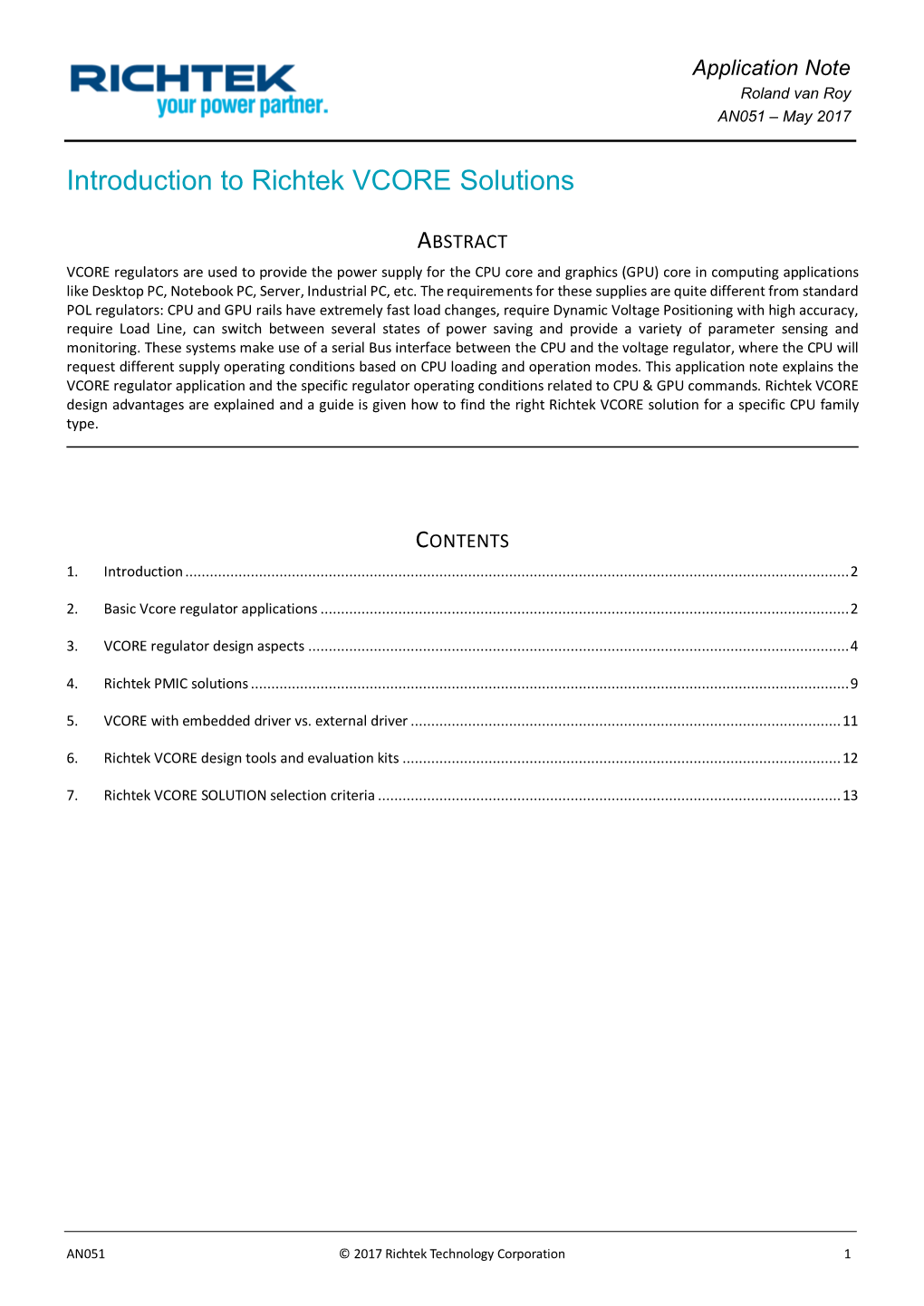 Introduction to Richtek VCORE Regulators