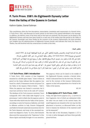 P. Turin Provv. 3581: an Eighteenth Dynasty Letter from the Valley of the Queens in Context”, Rivista Del Museo Egizio 2 (2018)