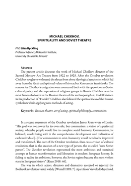 Michael Chekhov, Spirituality and Soviet Theatre