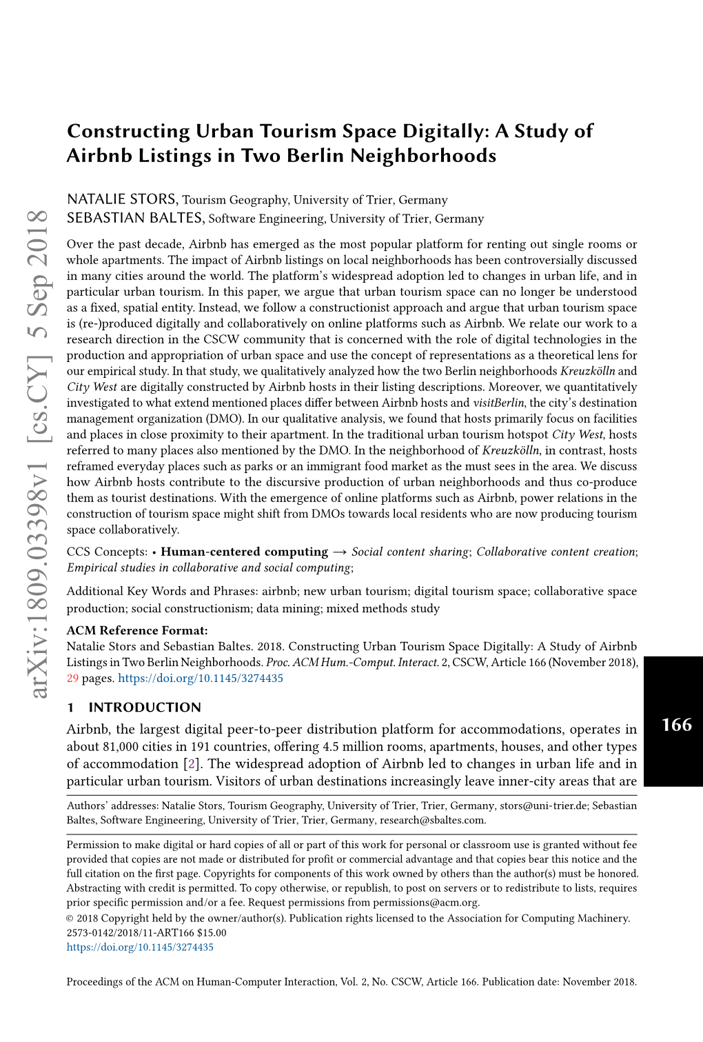 Constructing Urban Tourism Space Digitally: a Study of Airbnb Listings in Two Berlin Neighborhoods