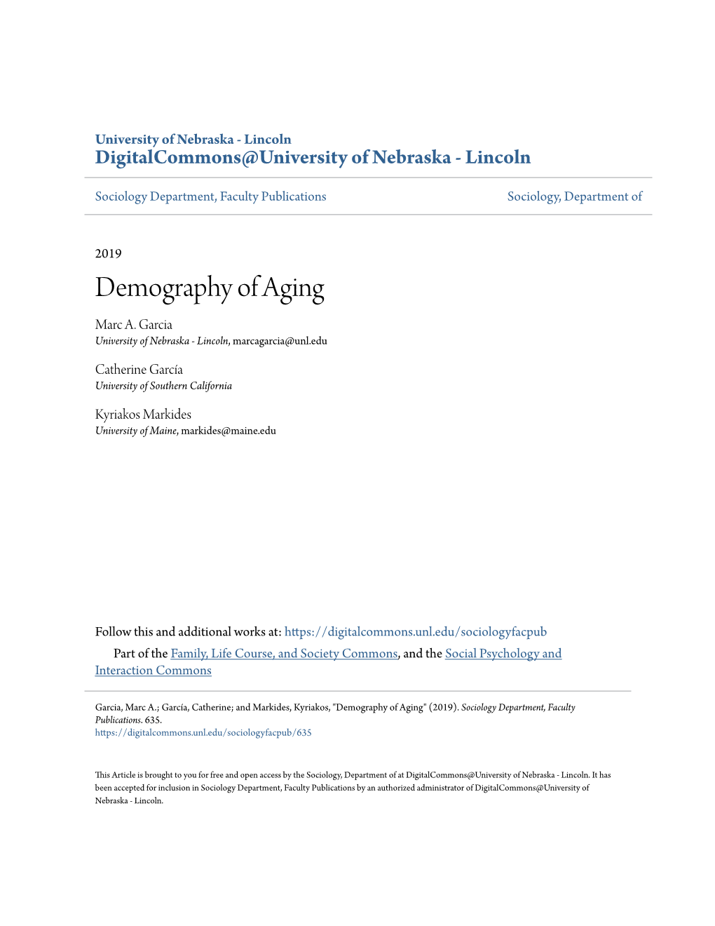 Demography of Aging Marc A