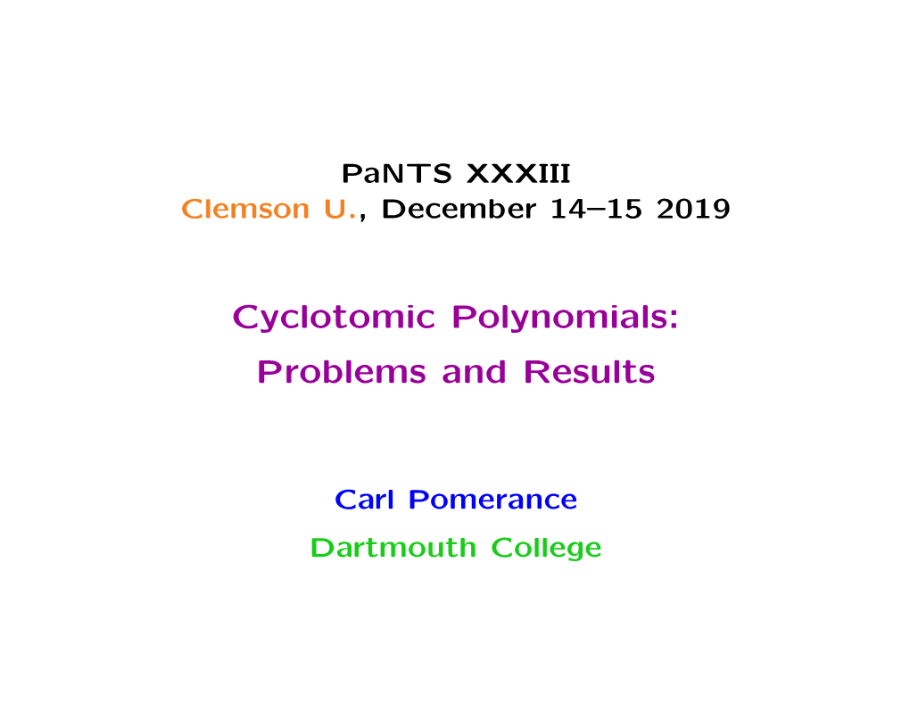Cyclotomic Polynomials: Problems and Results