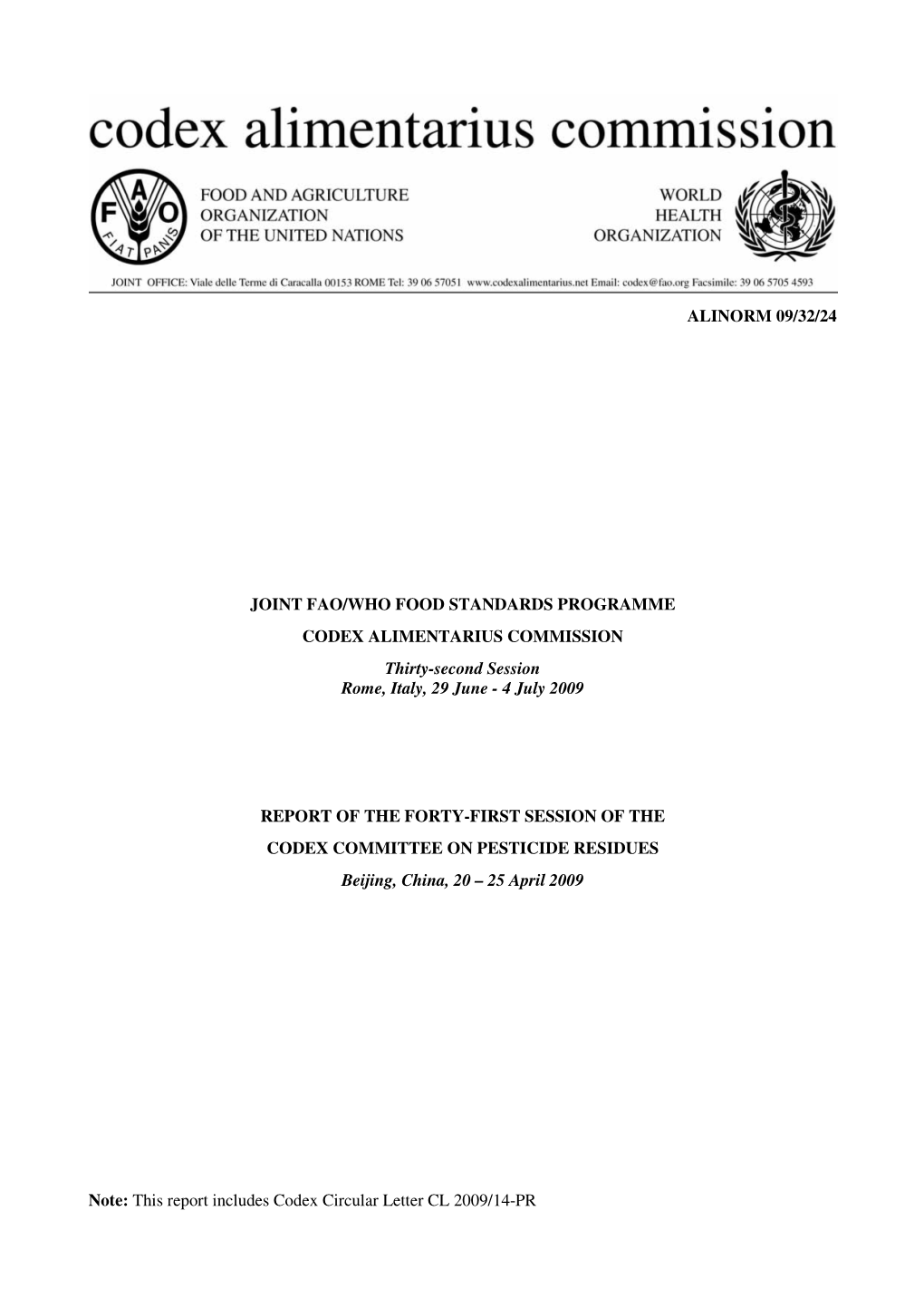 Alinorm 09/32/24 Joint Fao/Who Food Standards Programme Codex