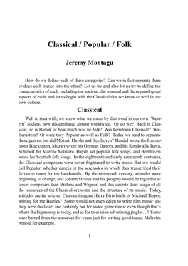 Classical / Popular / Folk
