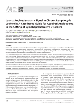 Larynx Angioedema As a Signal in Chronic Lymphocytic Leukemia: a Case-Based Guide for Acquired Angioedema in the Setting of Lymphoproliferative Disorders