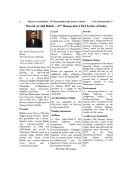 Sharad Arvind Bobde– 47Th Honourable Chief Justice of India 7 LM (Journal) 2019 (2) Sharad Arvind Bobde – 47Th Honourable Chief Justice of India