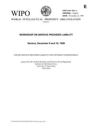 WORKSHOP on SERVICE PROVIDER LIABILITY Geneva