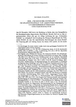 Technische Nothilfe" Im Spannungsfeld Von Arbeiterunruhen, Unternehmerinteressen Und Parteipolitik1