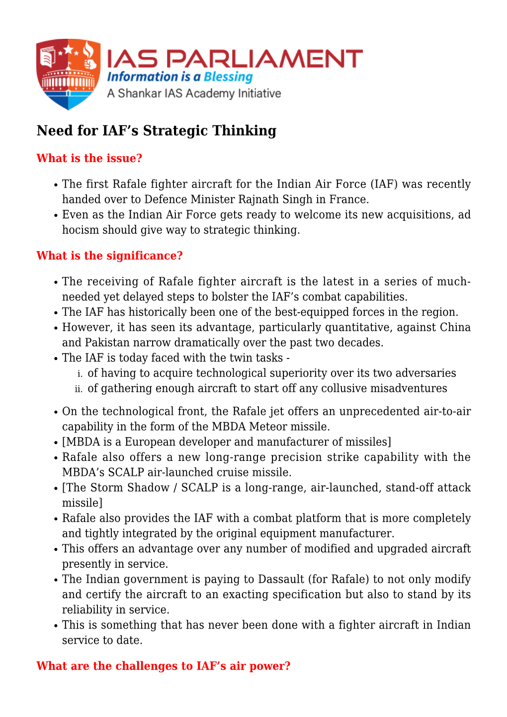 Need for IAF's Strategic Thinking