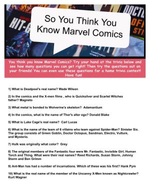 So You Think You Know Marvel Comics
